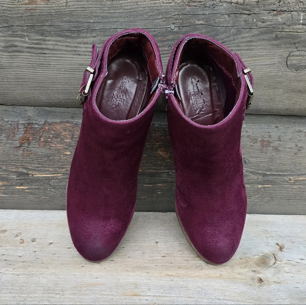 Charlotte Russe Lux Y2K Boho Glam Burgundy Double Buckle Block Heel Bootie 7M